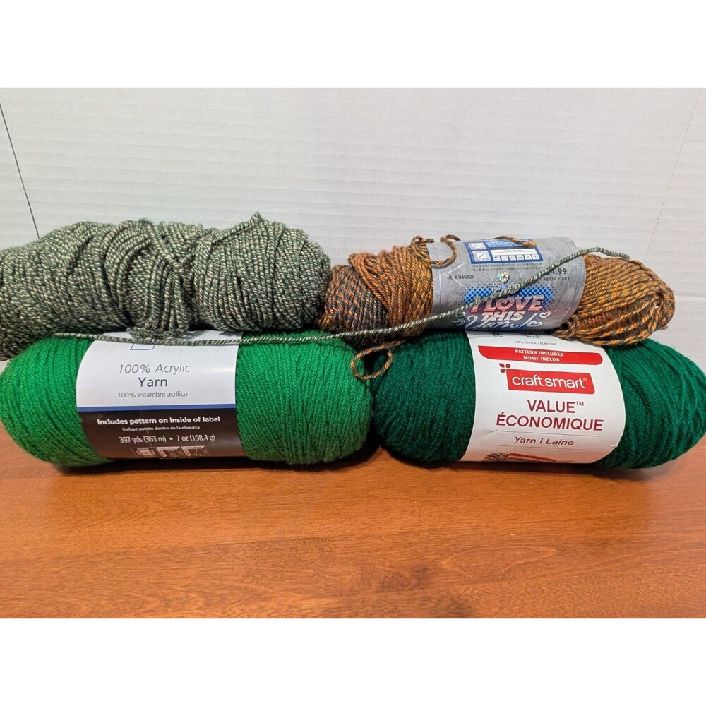 Lot Of 4 Yarn Skeins Assorted Colors & Brands  Full  2  Partial. Ivy, Green,&